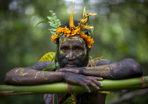 Portrait of a traditional witch doctor in the jungle, New Ireland Province, Kavieng, Papua New Guinea