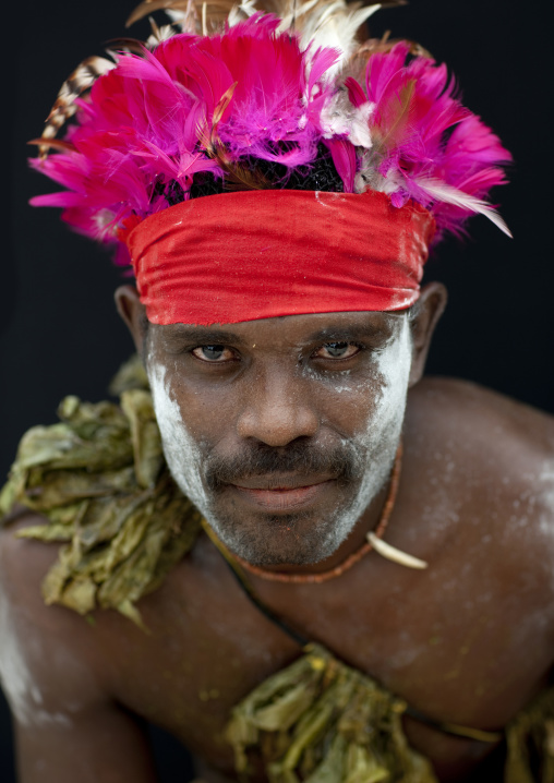 Portrait of a man from Paplieng tribe in traditional clothing, New Ireland Province, Kavieng, Papua New Guinea