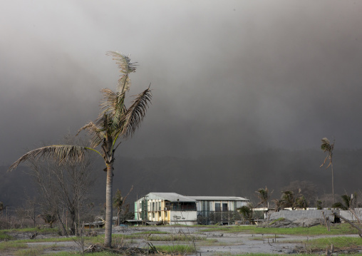 Hotel under a volcanic eruption in tavurvur volcano, East New Britain Province, Rabaul, Papua New Guinea