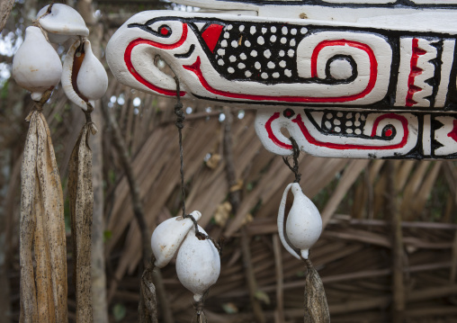 Traditional canoe with carved and painted decorations, Milne Bay Province, Alotau, Papua New Guinea