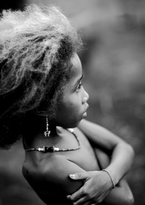 Portrait of an islander girl with blonde hair, Milne Bay Province, Trobriand Island, Papua New Guinea