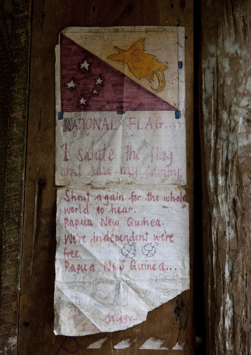 School poster about the national flag, Milne Bay Province, Trobriand Island, Papua New Guinea