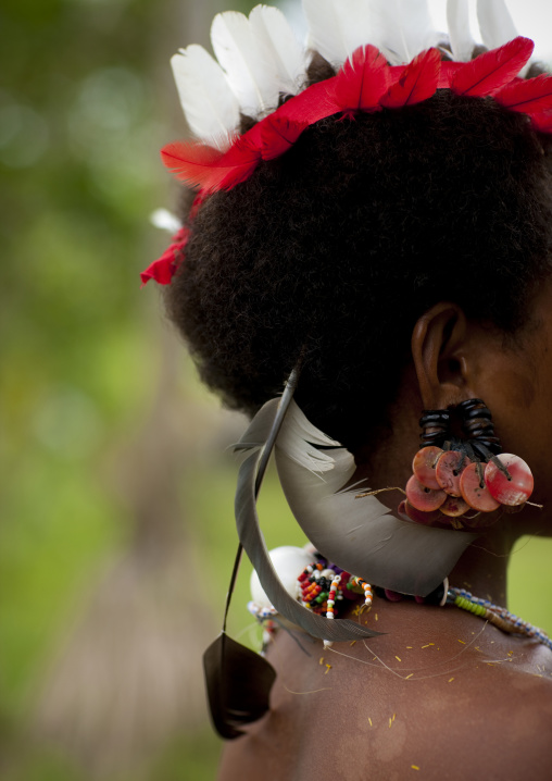 Portrait of a tribal woman with traditional hairstyle, Milne Bay Province, Trobriand Island, Papua New Guinea