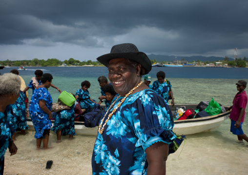 Portrait of a woman in traditional clothing wearing a hat, Autonomous Region of Bougainville, Bougainville, Papua New Guinea