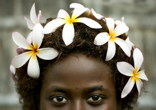 Girl with a floral crown, Autonomous Region of Bougainville, Bougainville, Papua New Guinea