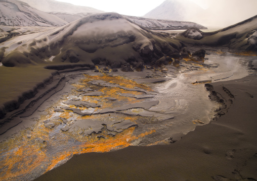 Ashes after a volcanic eruption in Tavurvur volcano, East New Britain Province, Rabaul, Papua New Guinea