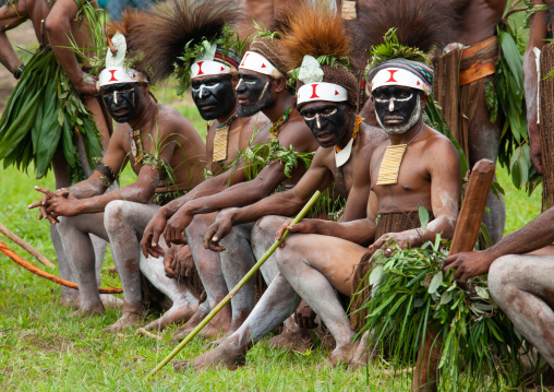 Highlander warriors with traditional clothing during a sing-sing, Western Highlands Province, Mount Hagen, Papua New Guinea