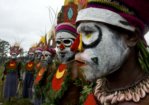 Highlander warriors with traditional clothing during a sing-sing, Western Highlands Province, Mount Hagen, Papua New Guinea