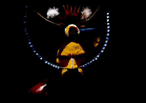 Portrait of a Huli tribe wigmen in traditional clothing during a sing-sing, Western Highlands Province, Mount Hagen, Papua New Guinea