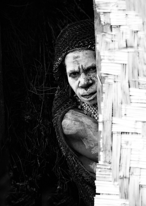 Portrait of a mourning woman with job tears necklaces, Western Highlands Province, Mount Hagen, Papua New Guinea