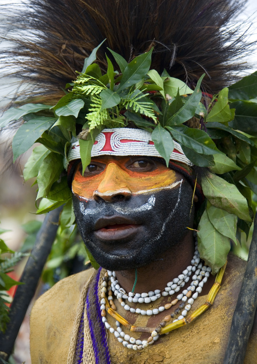 Highlander warrior with traditional makeup during a sing-sing, Western Highlands Province, Mount Hagen, Papua New Guinea