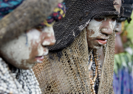 Mourning women with job tears necklaces, Western Highlands Province, Mount Hagen, Papua New Guinea