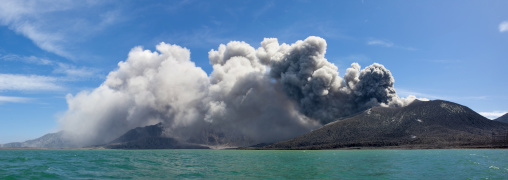 Volcanic eruption in Tavurvur volcano, East New Britain Province, Rabaul, Papua New Guinea