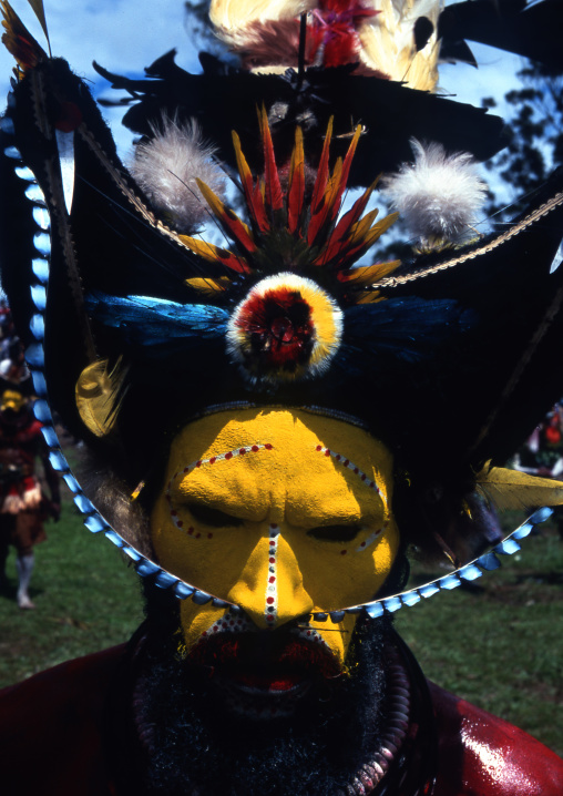 Portrait of a Huli tribe wigmen in traditional clothing during a sing-sing, Western Highlands Province, Mount Hagen, Papua New Guinea