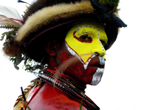 Portrait of a Huli tribe wigmen in traditional clothing during a sing-sing, Western Highlands Province, Mount Hagen, Papua New Guinea