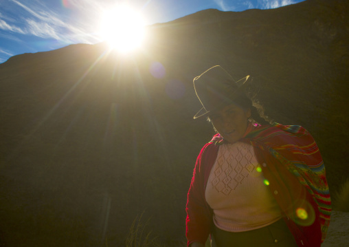 Peruvian Woman Climbing To The Qoyllur Riti Festival, Ocongate Cuzco, Peru