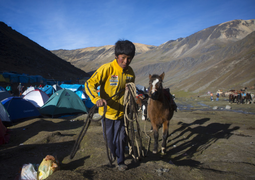 Child With His Horse During Qoyllur Riti Festival, Ocongate Cuzco, Peru