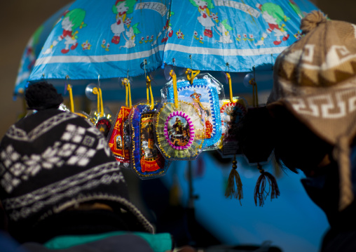 Catholic Souvenirs Sold At Qoyllur Riti Festival, Peru