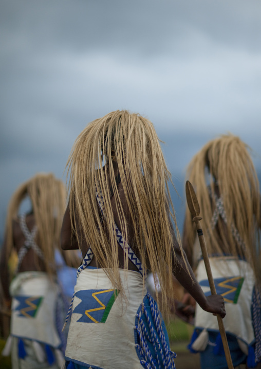 Traditional intore dancers during a folklore event in a village of former hunters, Lake Kivu, Ibwiwachu, Rwanda