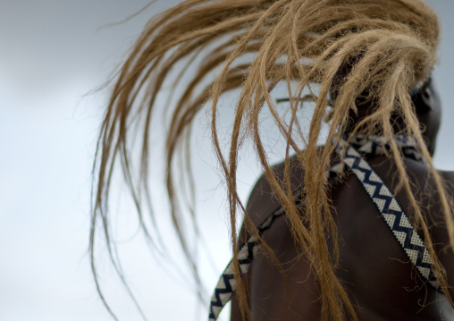 Traditional intore dancer during a folklore event in a village of former hunters, Lake Kivu, Ibwiwachu, Rwanda