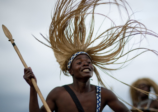 Traditional intore dancers during a folklore event in a village of former hunters, Lake Kivu, Ibwiwachu, Rwanda