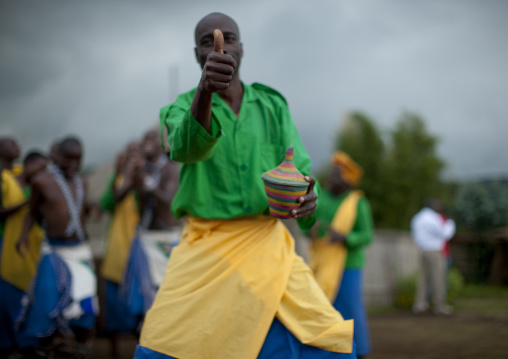 Traditional intore dancers during a folklore event in a village of former hunters, Lake Kivu, Ibwiwachu, Rwanda