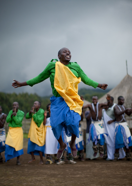 Traditional intore dancers during a folklore event in a village of former hunters, Lake Kivu, Ibwiwachu, Rwanda