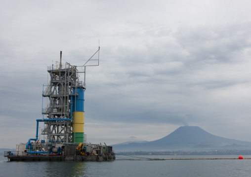 Methane gas in front of nyiragongo congo volcano, Lake Kivu, Gisenye, Rwanda