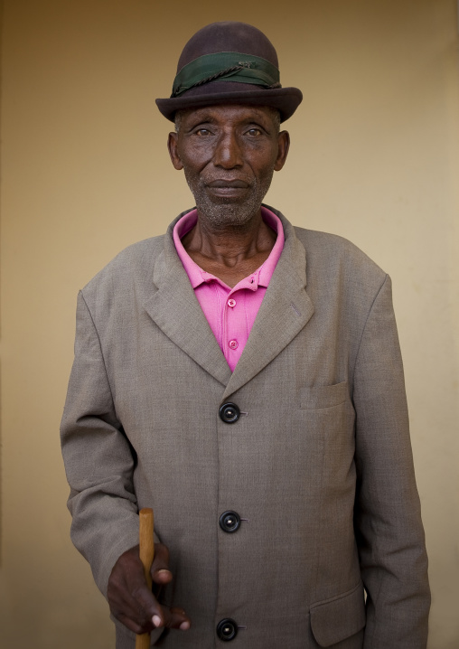 Rwandan old man in suit with a hat, Western Province, Karongi, Rwanda