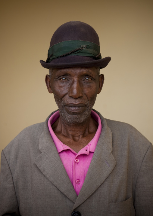 Rwandan old man in suit with a hat, Western Province, Karongi, Rwanda