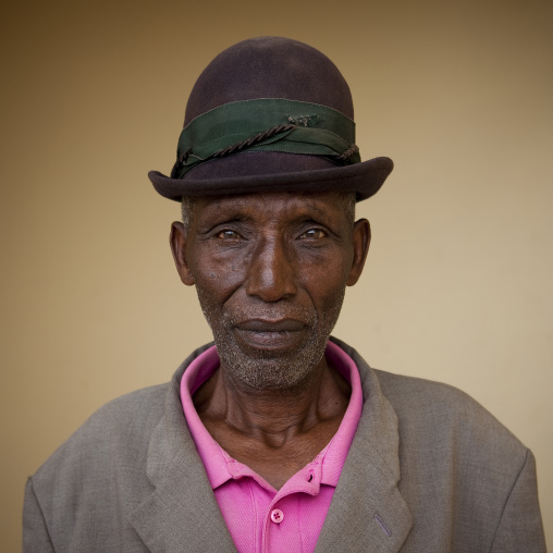 Rwandan old man in suit with a hat, Western Province, Karongi, Rwanda