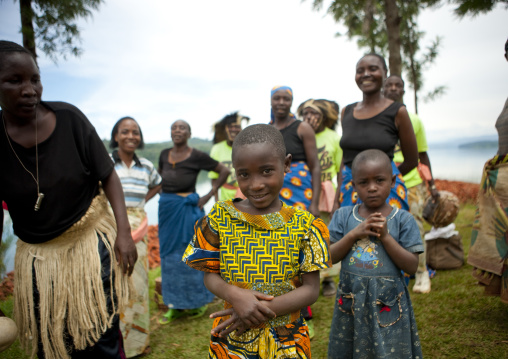 Rwandan women and girls performing a traditional dance, Lake Kivu, Nkombo, Rwanda