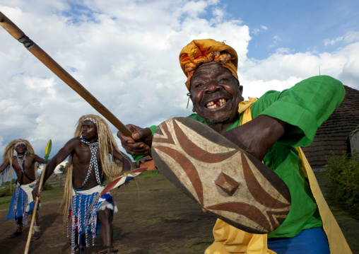 Traditional intore dancers during a folklore event in a village of former hunters, Lake Kivu, Ibwiwachu, Rwanda