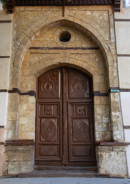 Old wooden door of a house in al-Balad quarter, Mecca province, Jeddah, Saudi Arabia