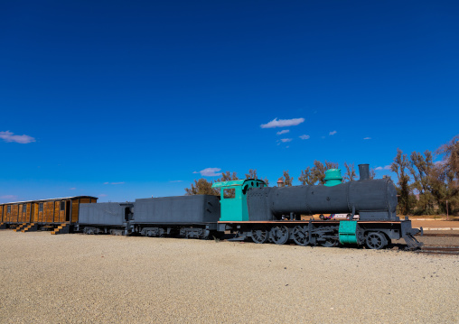 Old train in hejaz railway station in Madain Saleh, Al Madinah Province, Alula, Saudi Arabia