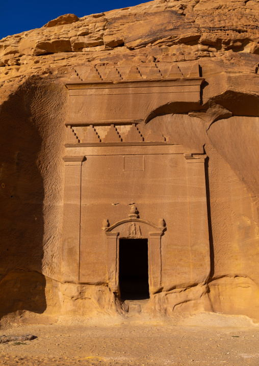 Nabataean tomb in al-Hijr archaeological site in Madain Saleh, Al Madinah Province, Alula, Saudi Arabia