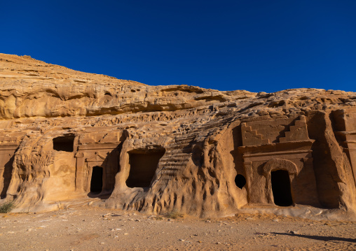 Nabataean tombs in al-Hijr archaeological site in Madain Saleh, Al Madinah Province, Alula, Saudi Arabia