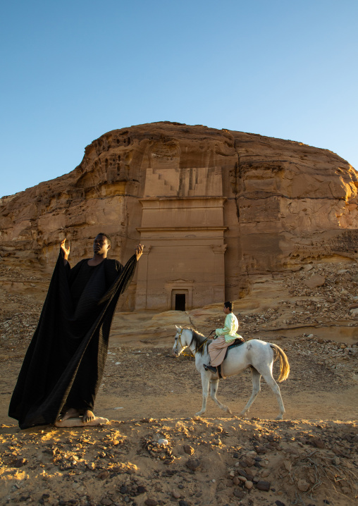 Saudi actors during an historical play in an open air theater in Madain Saleh, Al Madinah Province, Alula, Saudi Arabia