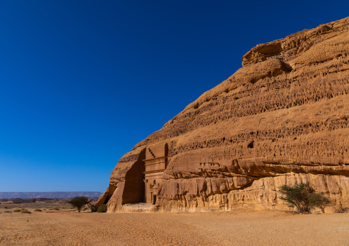 Nabataean tomb in al-Hijr archaeological site in Madain Saleh, Al Madinah Province, Alula, Saudi Arabia