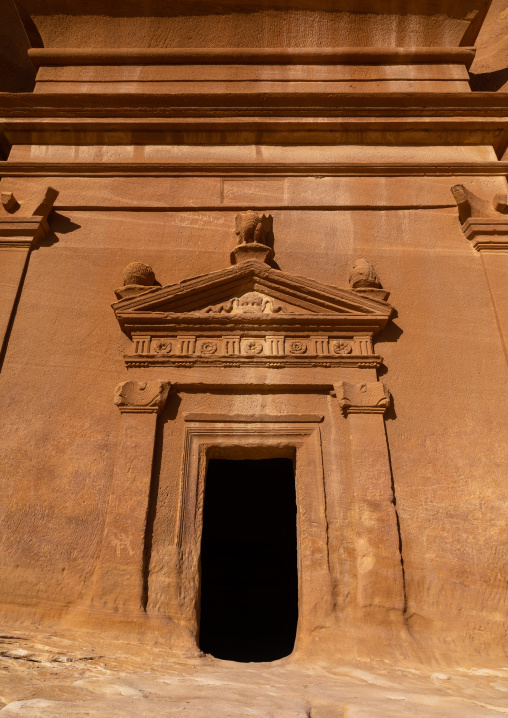 Nabataean tomb in al-Hijr archaeological site in Madain Saleh, Al Madinah Province, Alula, Saudi Arabia