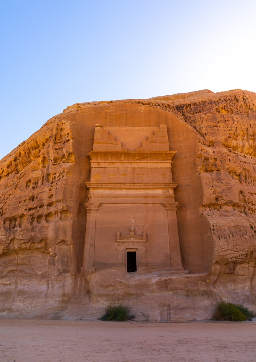 Nabataean tomb in al-Hijr archaeological site in Madain Saleh, Al Madinah Province, Alula, Saudi Arabia