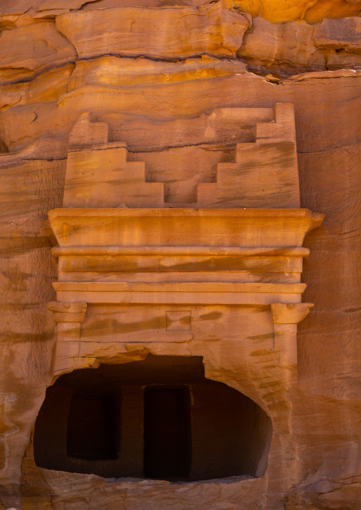 Nabataean tomb in al-Hijr archaeological site in Madain Saleh, Al Madinah Province, Alula, Saudi Arabia