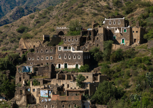 Multi-storey houses made of stones , Asir province, Rijal Alma, Saudi Arabia