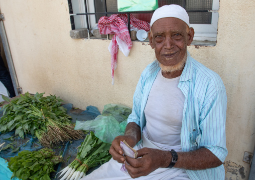 Portrait of a saudi man in a market, Jizan province, Damad, Saudi Arabia