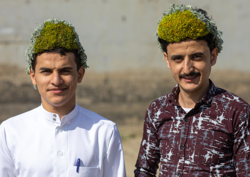 Portrait of a flower men wearing a floral crown on the head, Jizan province, Addayer, Saudi Arabia