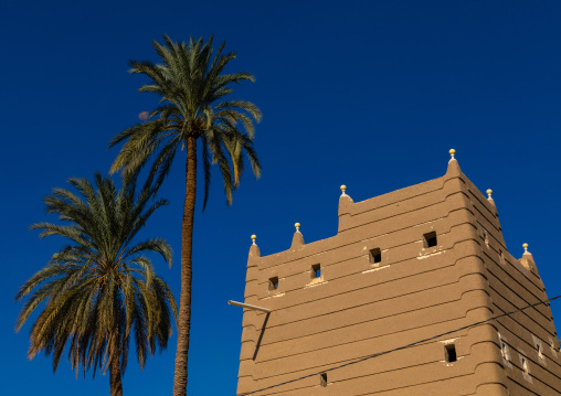 Traditional old mud house in the middle of plam trees, Najran Province, Najran, Saudi Arabia