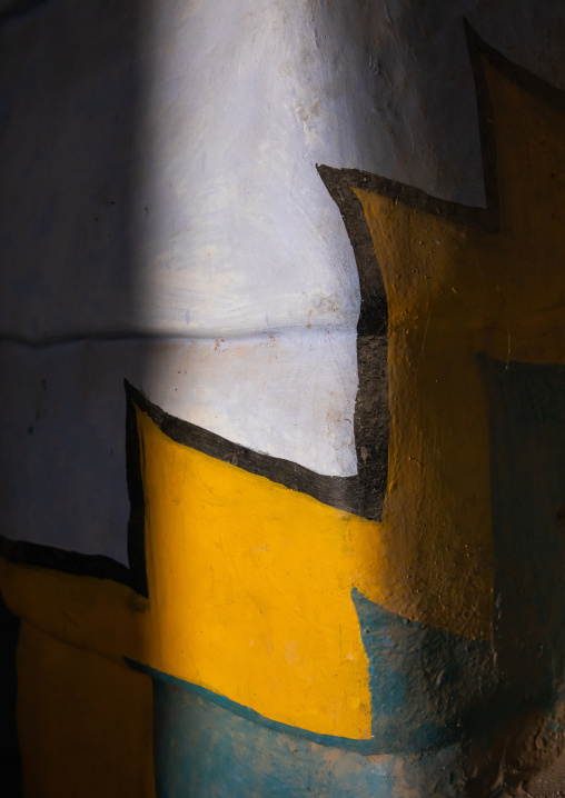 Colorful painted stairs in a traditional mud house, Asir province, Dahran Aljanub, Saudi Arabia