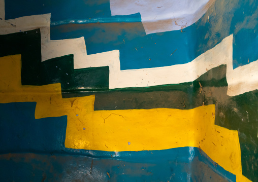 Colorful painted stairs in a traditional mud house, Asir province, Dahran Aljanub, Saudi Arabia