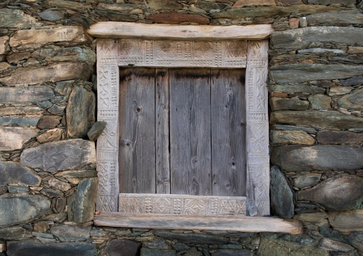 Wooden window in al-Namas fort, Al-Bahah region, Altawlah, Saudi Arabia