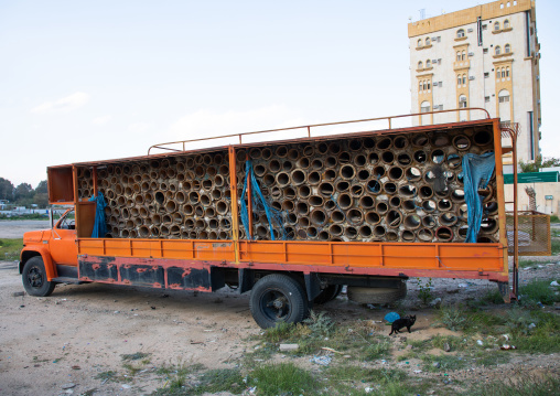 Old truck carrying beehives to collect honey, Mecca province, Taïf, Saudi Arabia